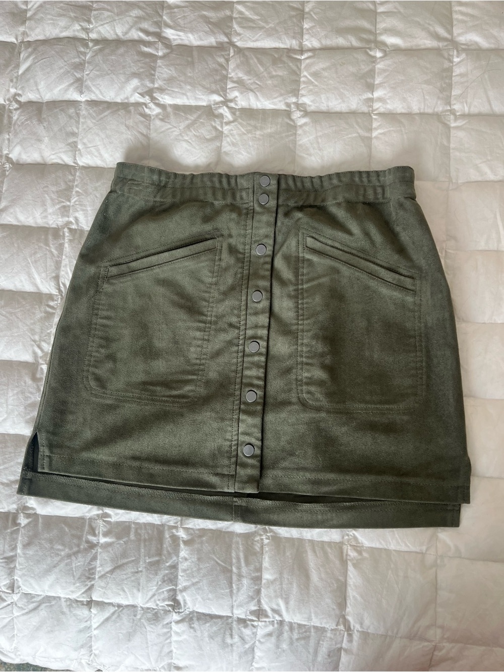 BCBGMaxAzria Olive Green Snap-Front Mini Skirt
